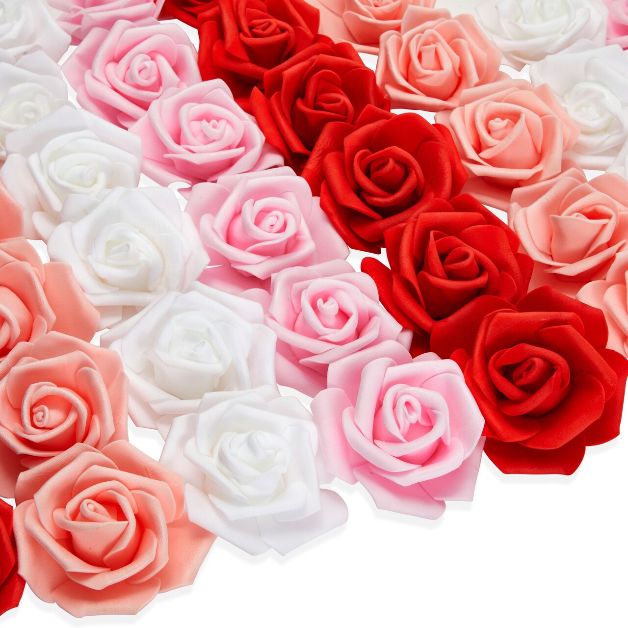 100 Pack Pink and White Artificial Rose Heads, 3-Inch Stemless Flowers for Valentine's Day, Weddings, Bouquets, DIY Crafts (4 Colors)